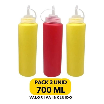 Pack 3 Dispensadores De Salsas 700 Ml