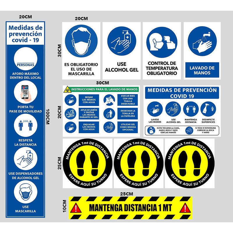 Pack Señalética Letrero Prevención Distancia Adhesivo