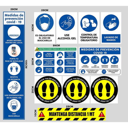 Pack Señalética Letrero Prevención Distancia Adhesivo