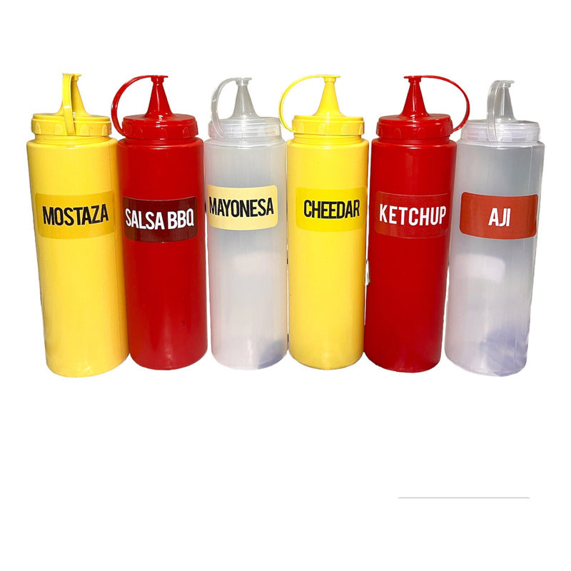 Set De 6 Pote De Salsas Dispensador 700ml Con Sticker