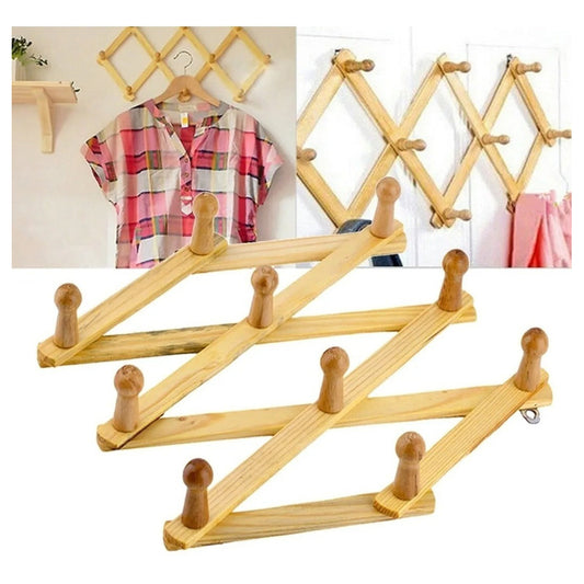 Perchero Madera  10 Ganchos Ajustable Pared