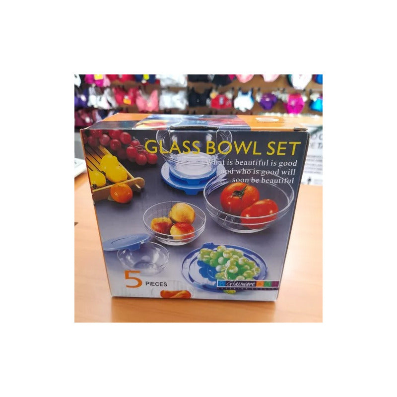 Set De 5 Bowls De Vidrio Con Tapa