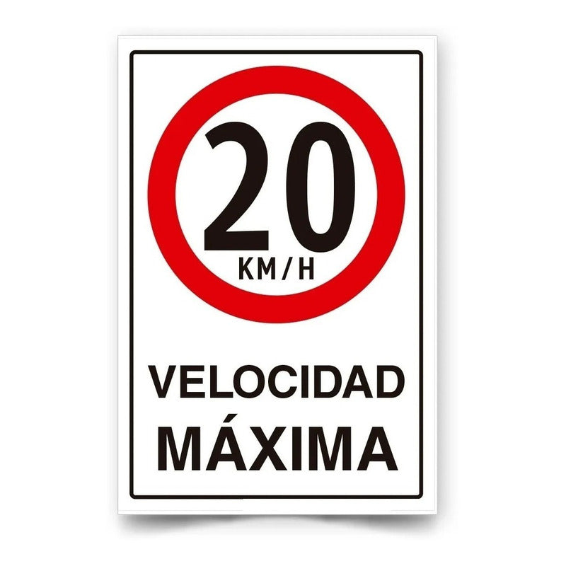 Señalética Velocidad Máxima 20km/h 45x30cm Metalico