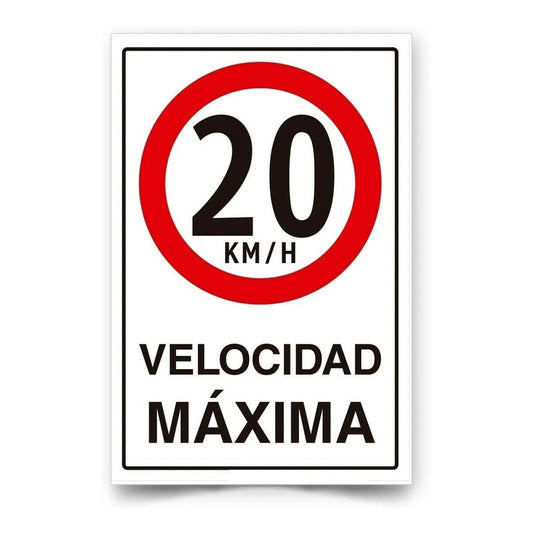 Señalética Velocidad Máxima 20km/h 30x20cm (adhesivo P4)