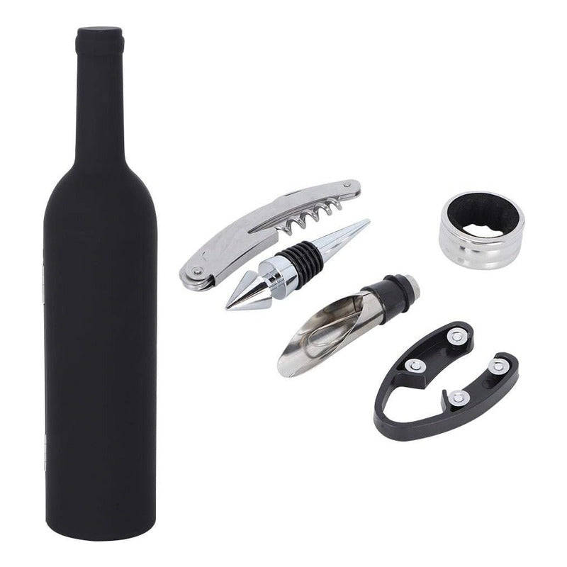 Set Kit 5 Pcs Sacacorcho Descorchador + Estuche Botella Vino