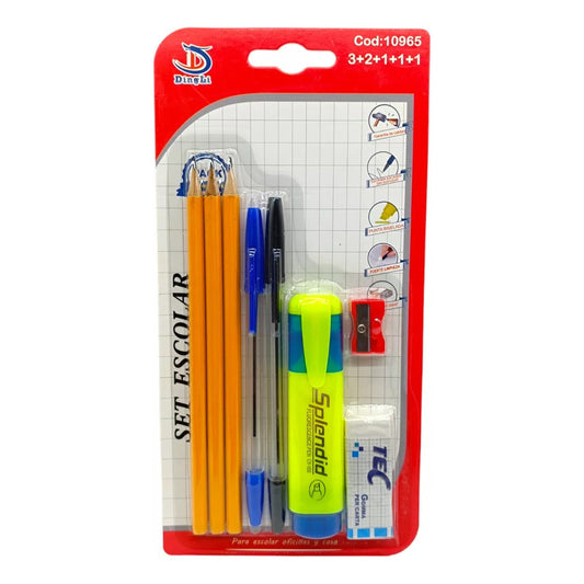 Set Lapiz Pasta Grafito Destacador Saca Punta Goma