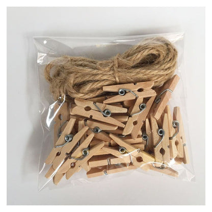 24 Mini Pinzas De Madera, 3cm + Cordel