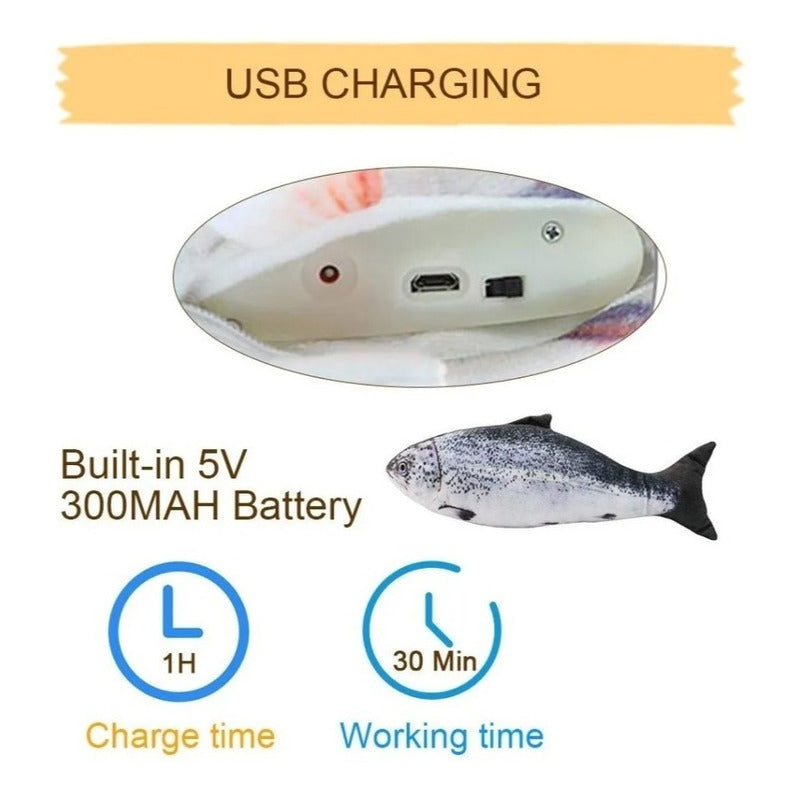 Juguete Para Gato. Pescado Con Movimiento Y Carga Usb