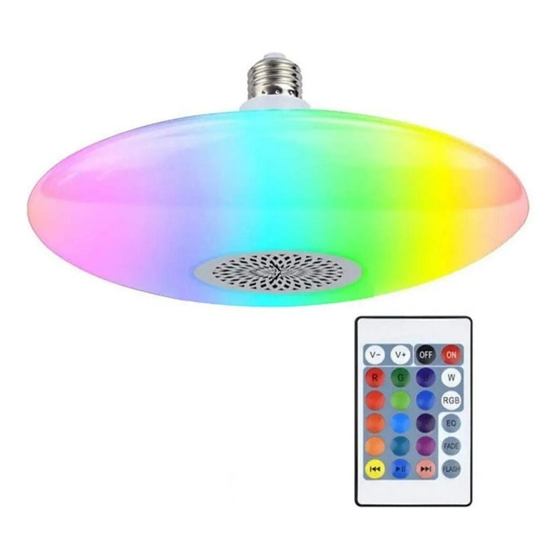 Ampolleta Luz Ufo Parlante Bluetooth Con Control 24w Rgb