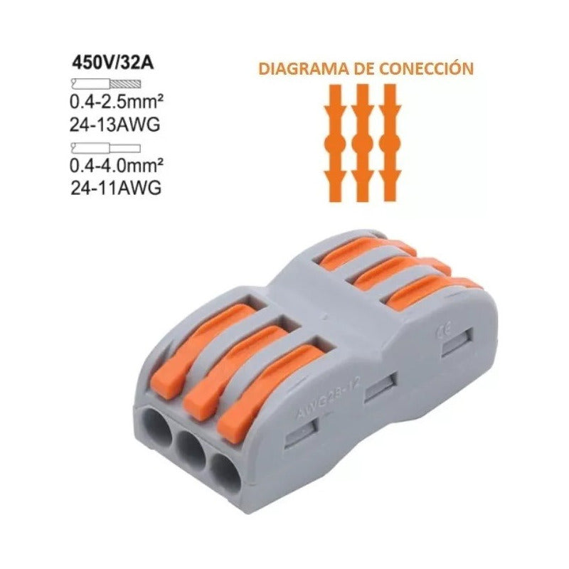 2x Pack Conector Eléctrico Rápido Wago 223 ( 3 X 3 Pines )