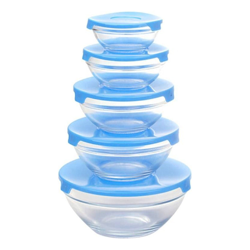 Set De 5 Bowls De Vidrio Con Tapa