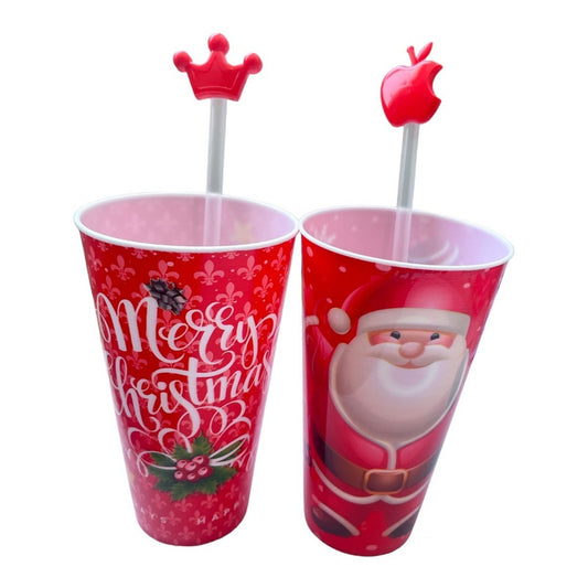 Pack X2 Vasos Navidad Con Bombilla 400ml Noche Buena