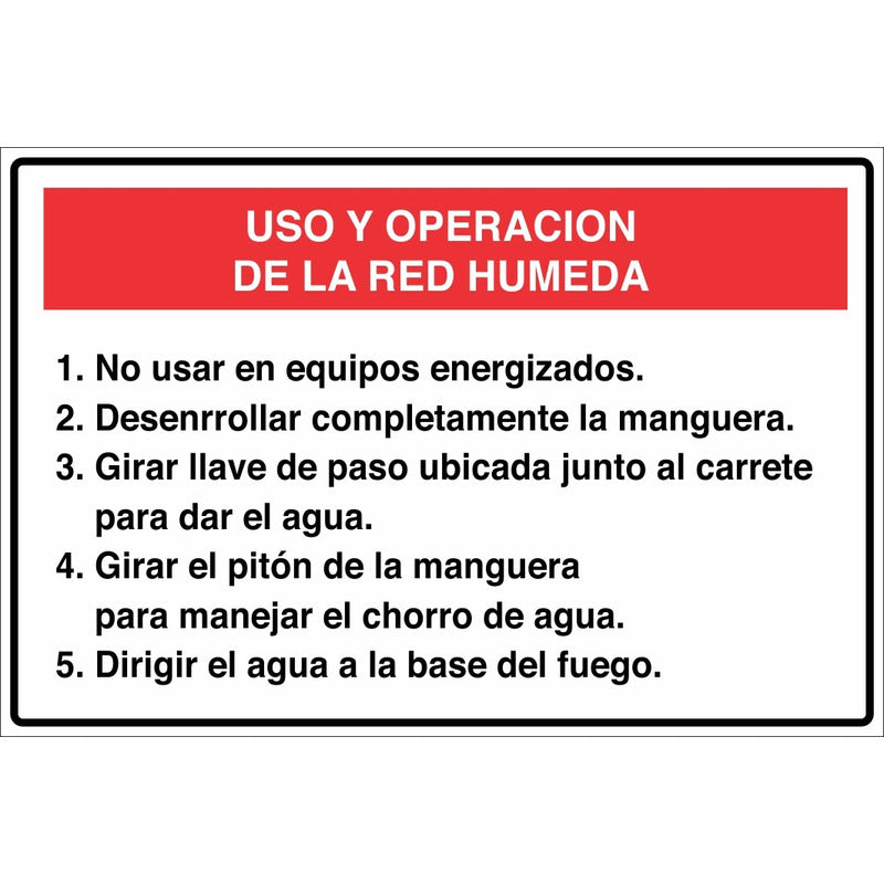 Señalética Uso Y Operación De La Red Húmeda 45 X 30 Metálico