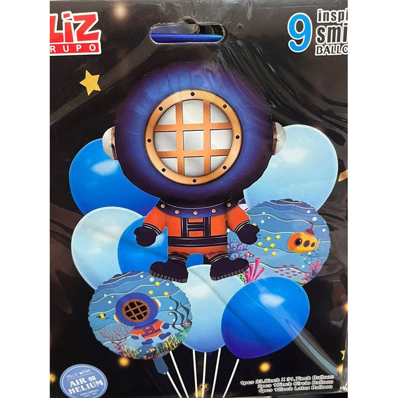 Set 9 Globos Metálicos Buceo Helio O Aire