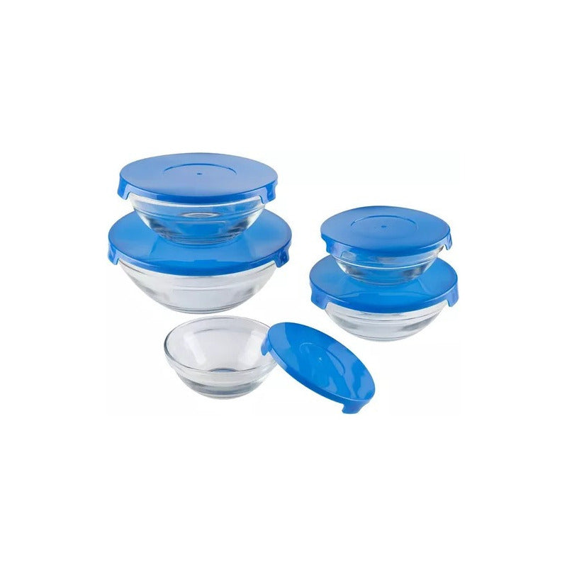 Set De 5 Bowls De Vidrio Con Tapa