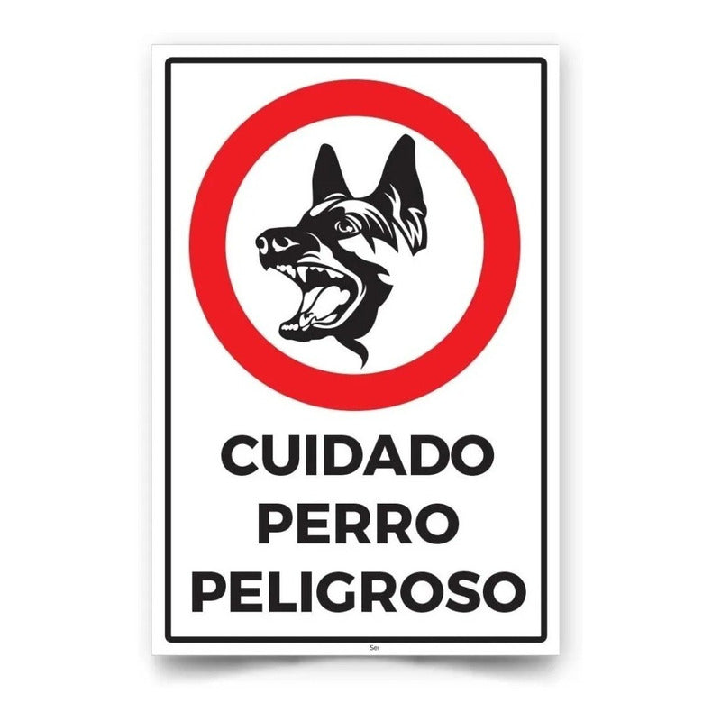 Señalética Cuidado Perro Peligroso 45x30cm (adhesivo P4)